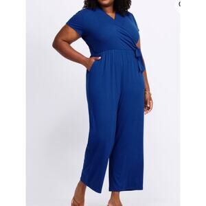 Gilli Royal Blue Short-Sleeve Surplice Jumpsuit